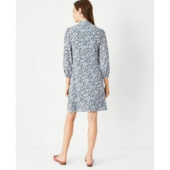 Ann Taylor Blue Floral Mock Neck Shift Dress 3/4 Sleeve Petite 2 - Picture 6 of 9